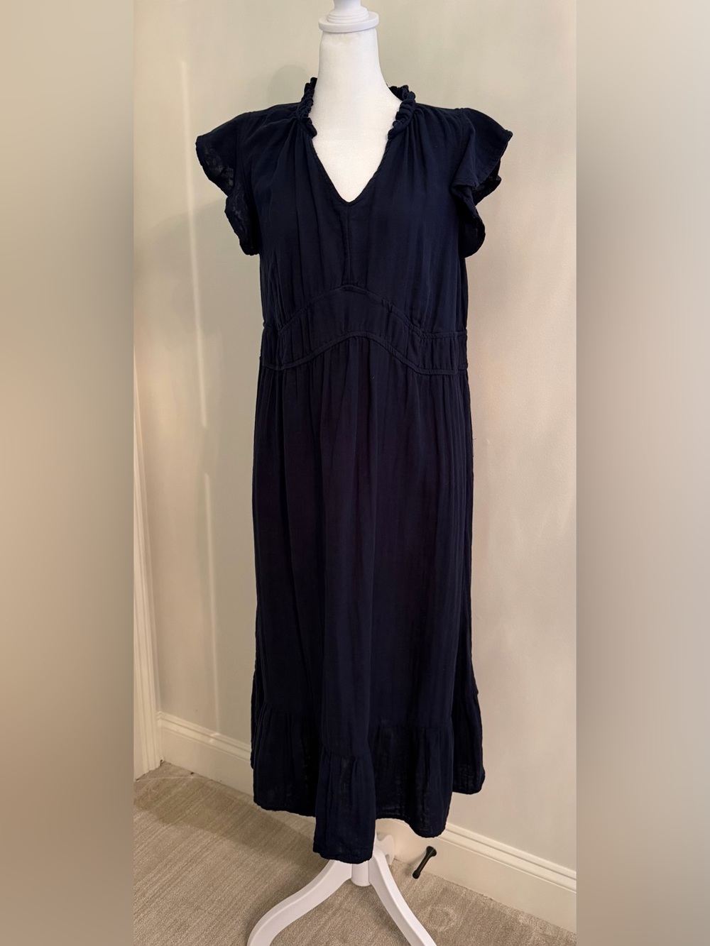 Navy Blue V-Neck Midi Dress